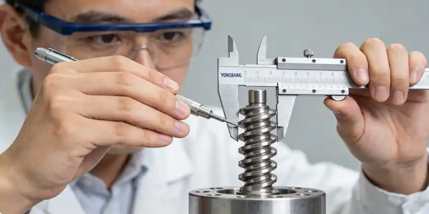 YONGBANG Extrusion Die Inspection with Precision Measurement Tools Showing Spiral Mandrel Design